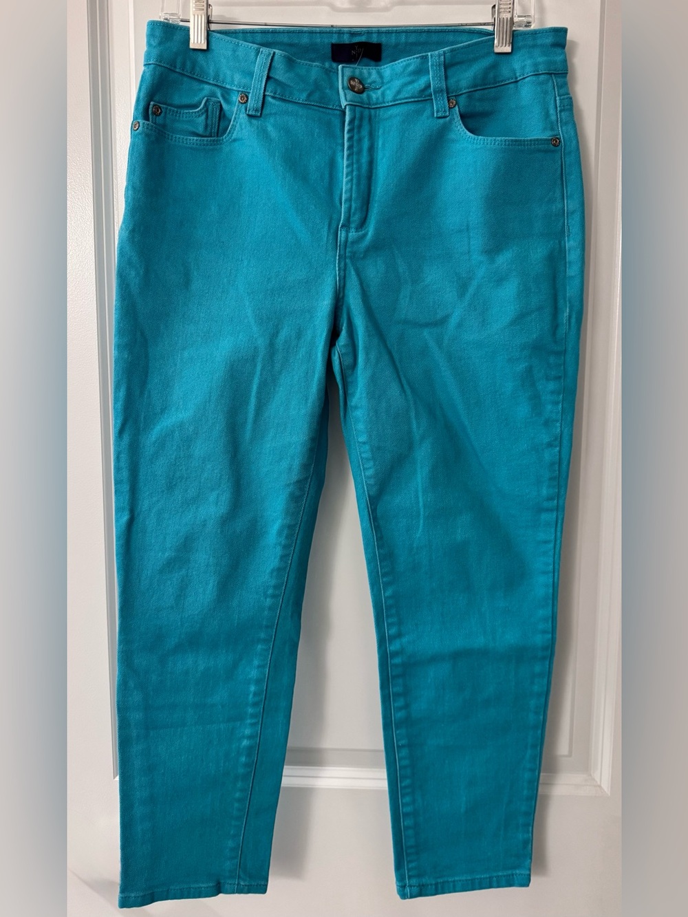 #z157 - NYDJ Alisha Fitted Ankle Denim Jeans 5-Pocket Stretch Poolside Aqua Blue